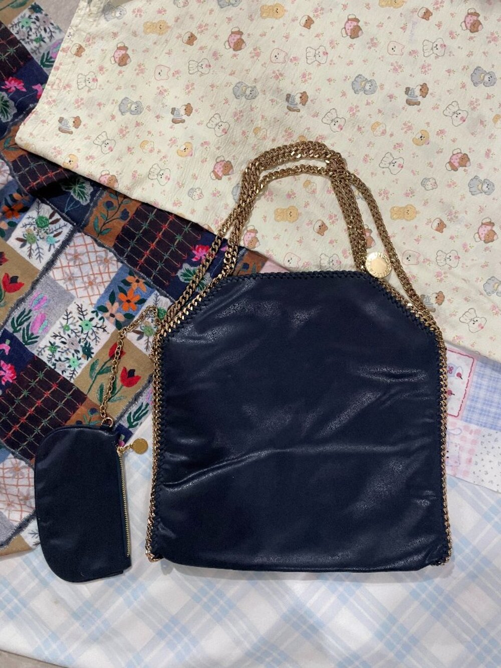 Stella McCartney Navy Falabella Chain Tote Bag